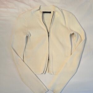 Brandy Melville off white Ribbed double Zip Cardigan